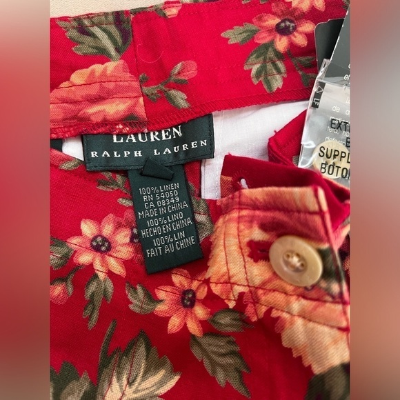 Vintage Lauren Ralph Lauren Red Linen Floral Hawaiian Shorts Size 8 - Picture 5 of 8